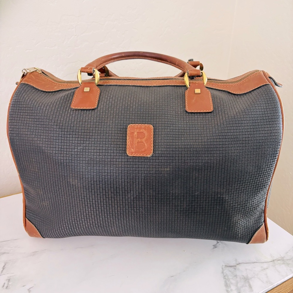 Bally B Logo Boston Style‎ Leather Bag in Black & Brown